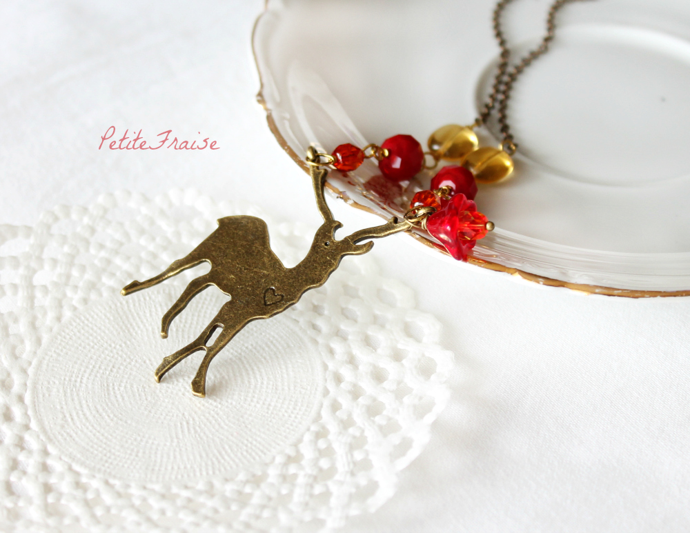 Woodland Secrets, Autumn Deer Necklace, In Amber Yellow, Red, Orange